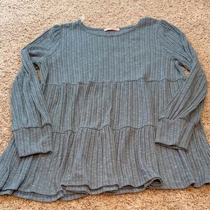 Ces Femme Teal Ribbed Long Sleeve Top